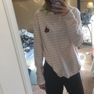 baby pink striped top with cherries